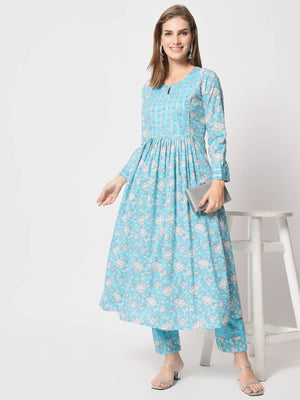 Rajwada - Stylish Blue Cotton Printed Stitched Kurta Set