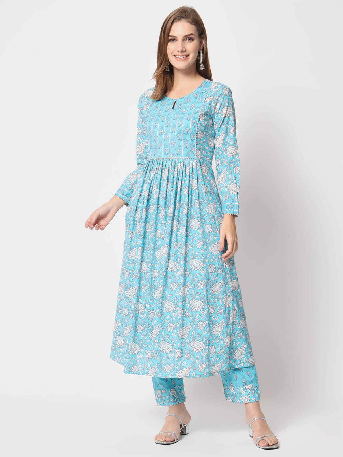 Rajwada - Stylish Blue Cotton Printed Stitched Kurta Set