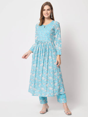 Rajwada - Stylish Blue Cotton Printed Stitched Kurta Set
