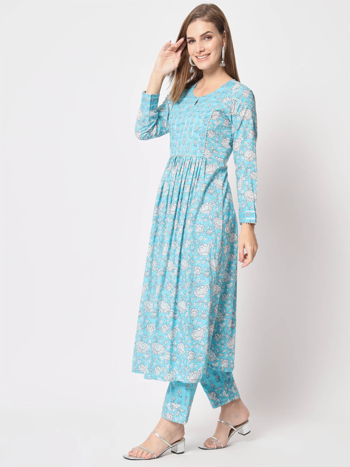 Rajwada - Stylish Blue Cotton Printed Stitched Kurta Set