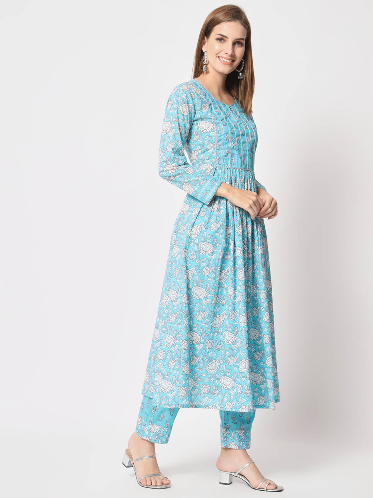 Rajwada - Stylish Blue Cotton Printed Stitched Kurta Set