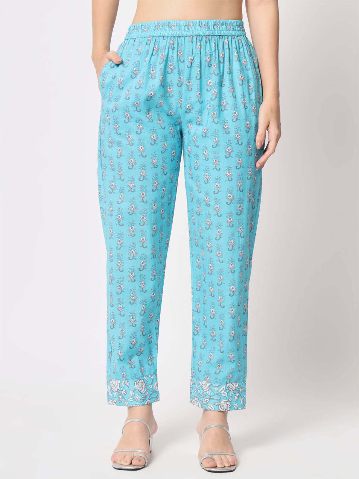 Rajwada - Stylish Blue Cotton Printed Stitched Pant