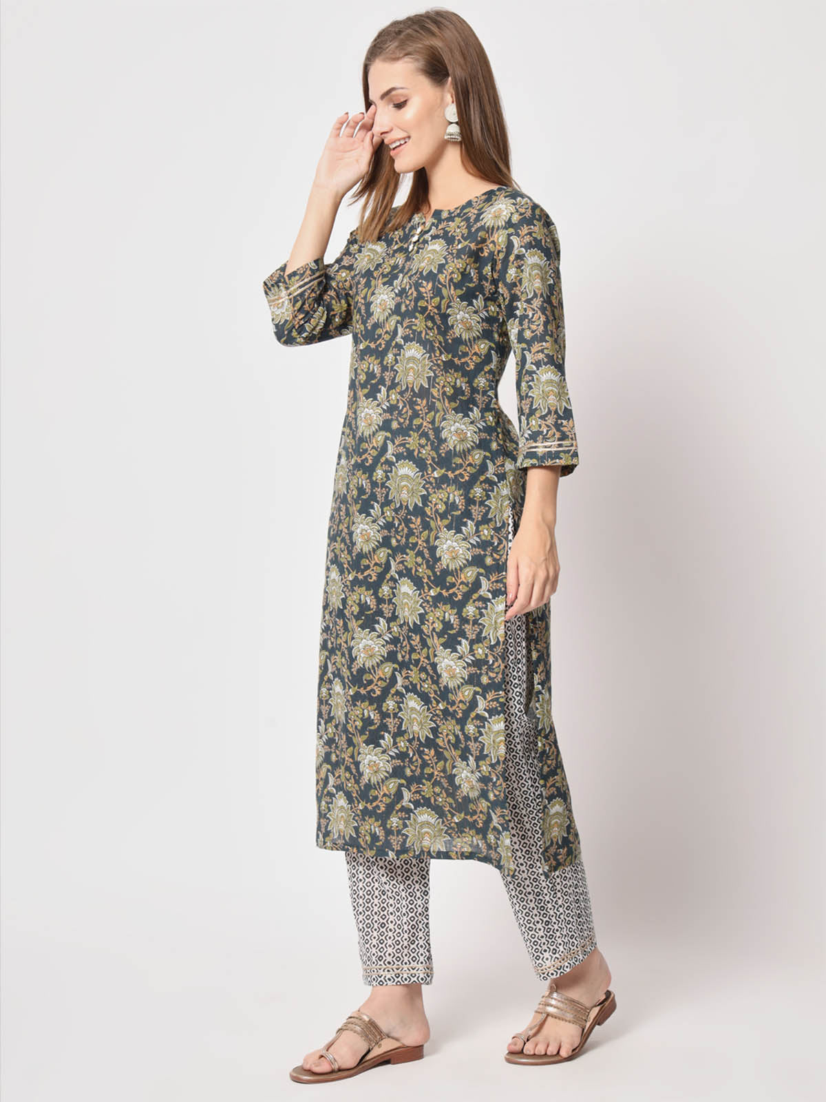 Rajwada - Dark Blue Cotton Printed Stitched Kurta Set