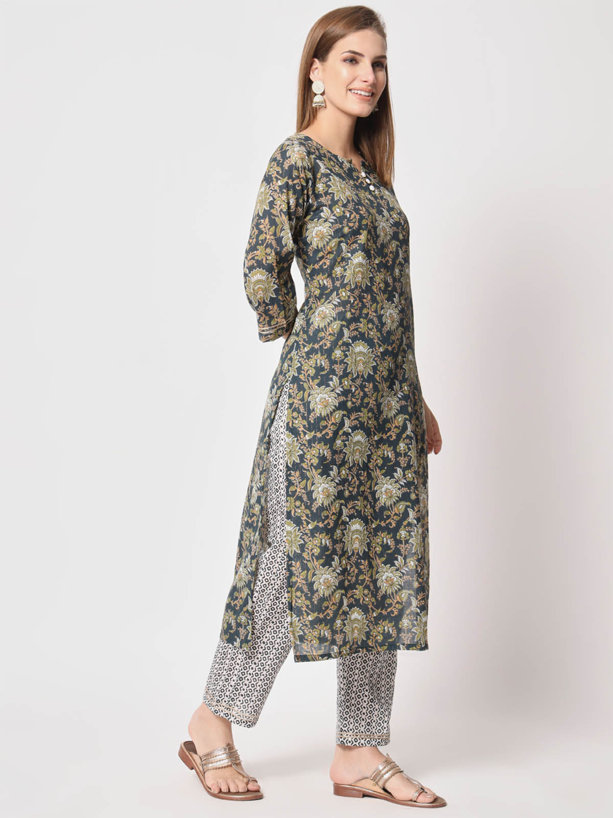 Rajwada - Dark Blue Cotton Printed Stitched Kurta Set