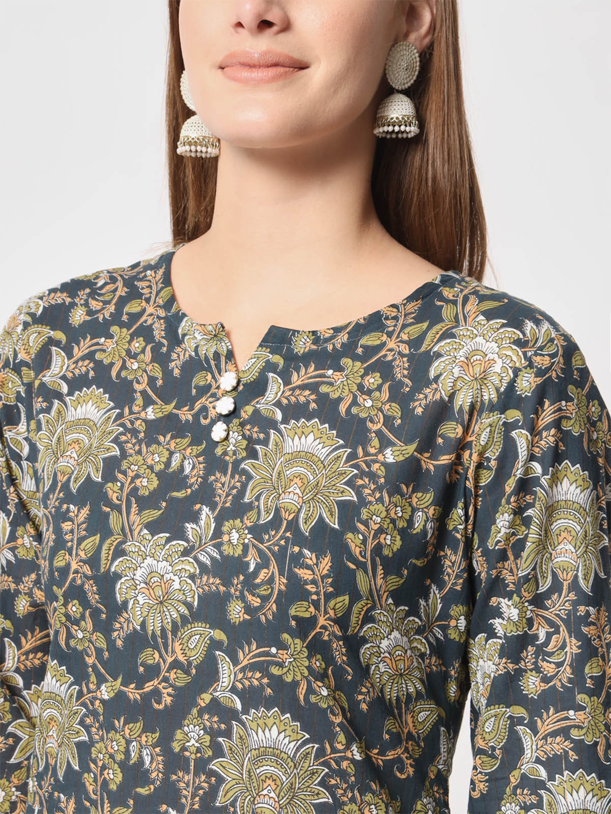 Rajwada - Dark Blue Cotton Printed Stitched Kurta Set