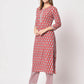 Rajwada - Bold Red Cotton Printed Stitched Kurta Set
