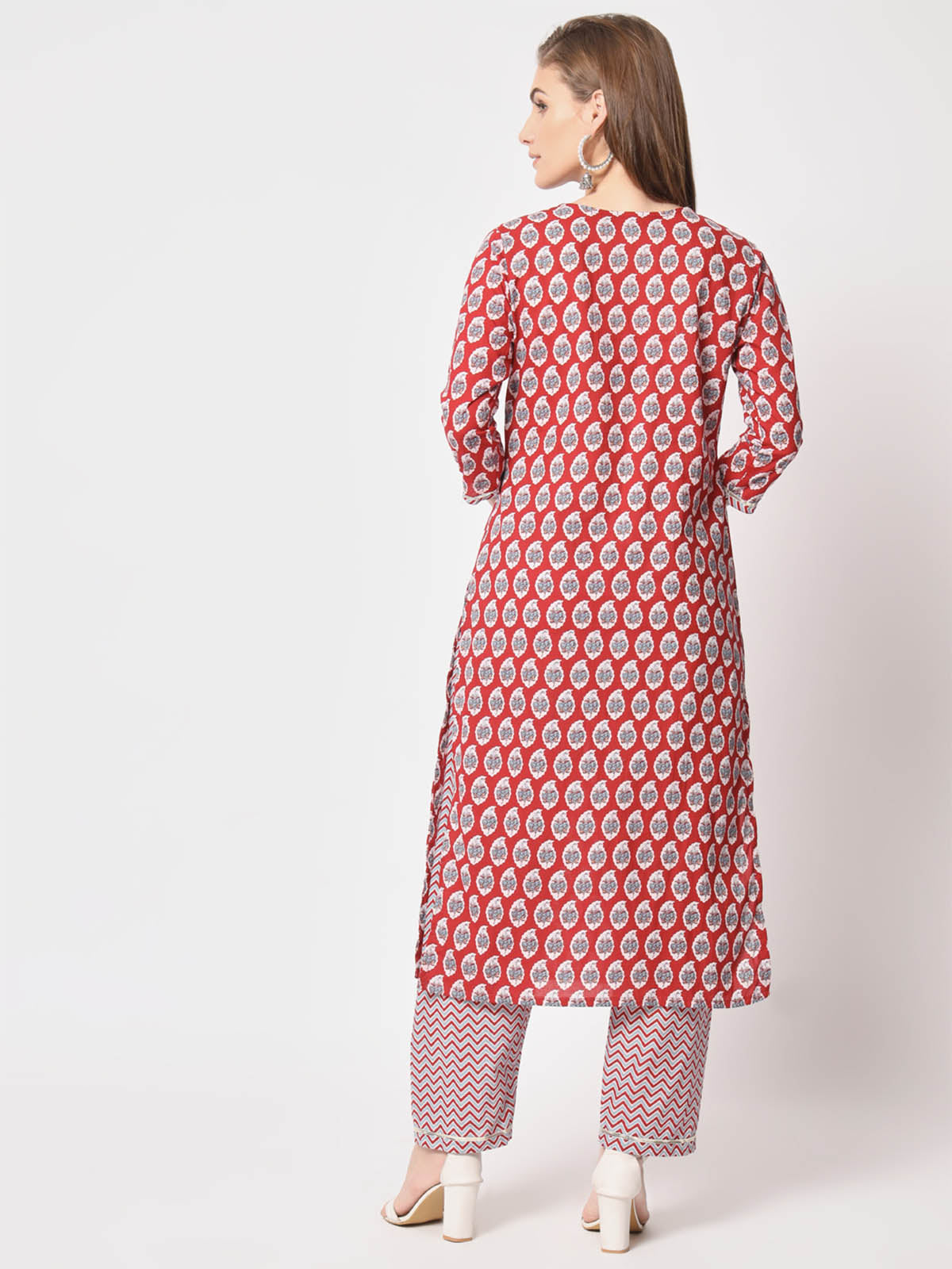 Rajwada - Bold Red Cotton Printed Stitched Kurta Set