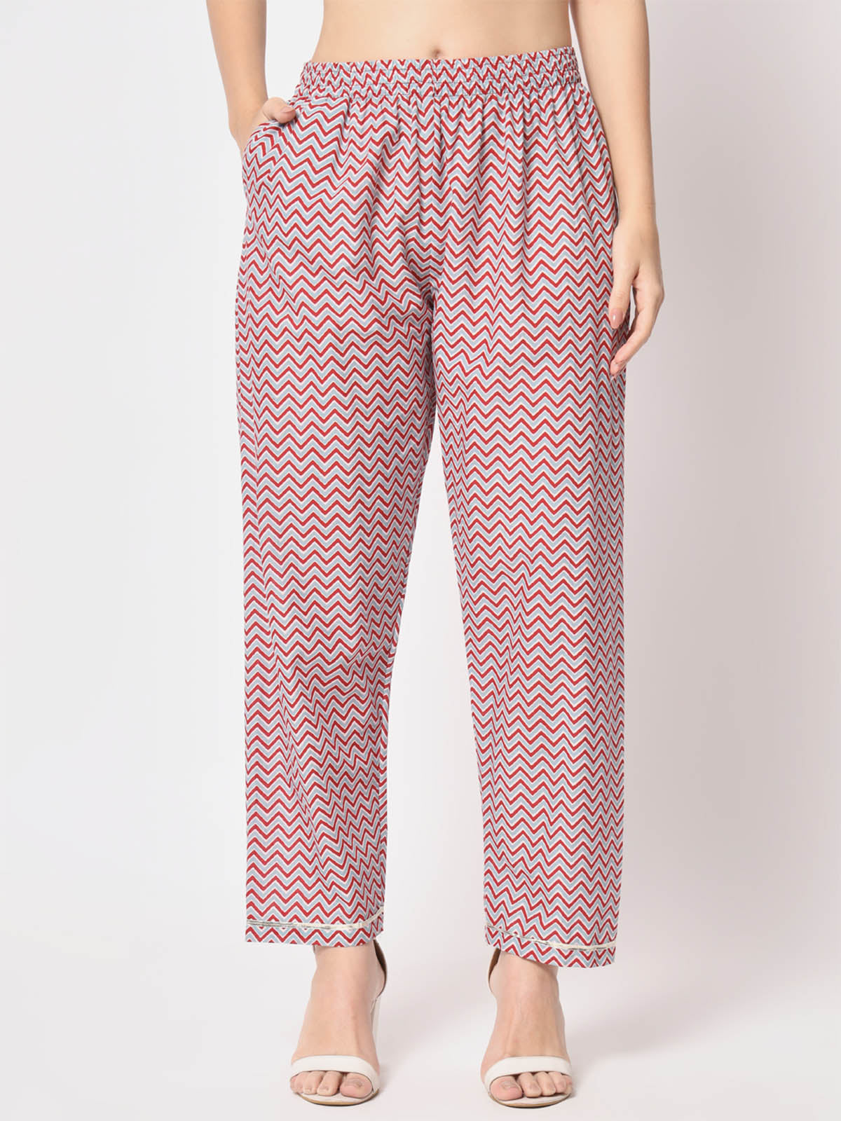 Rajwada - Red Cotton Printed Stitched Pant