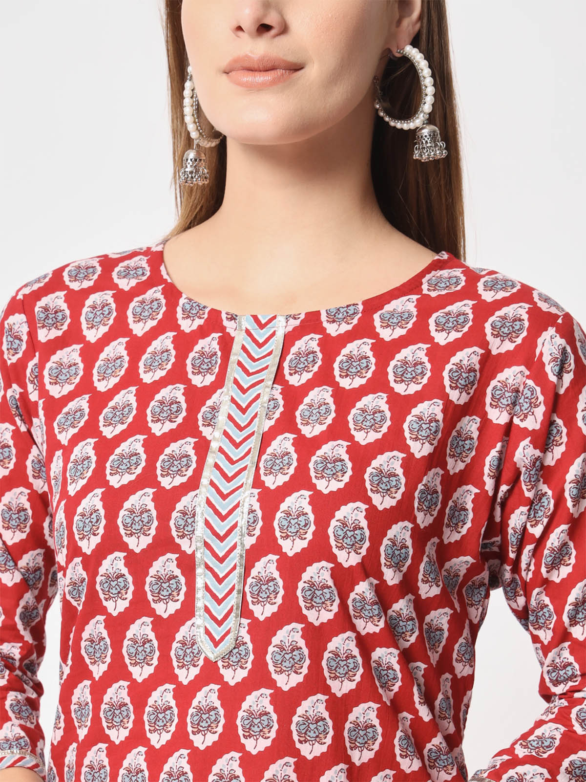 Rajwada - Bold Red Cotton Printed Stitched Kurta Set
