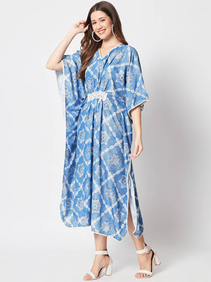 Rajwada - Stunning Blue Cotton Printed Lose Fit Kurta