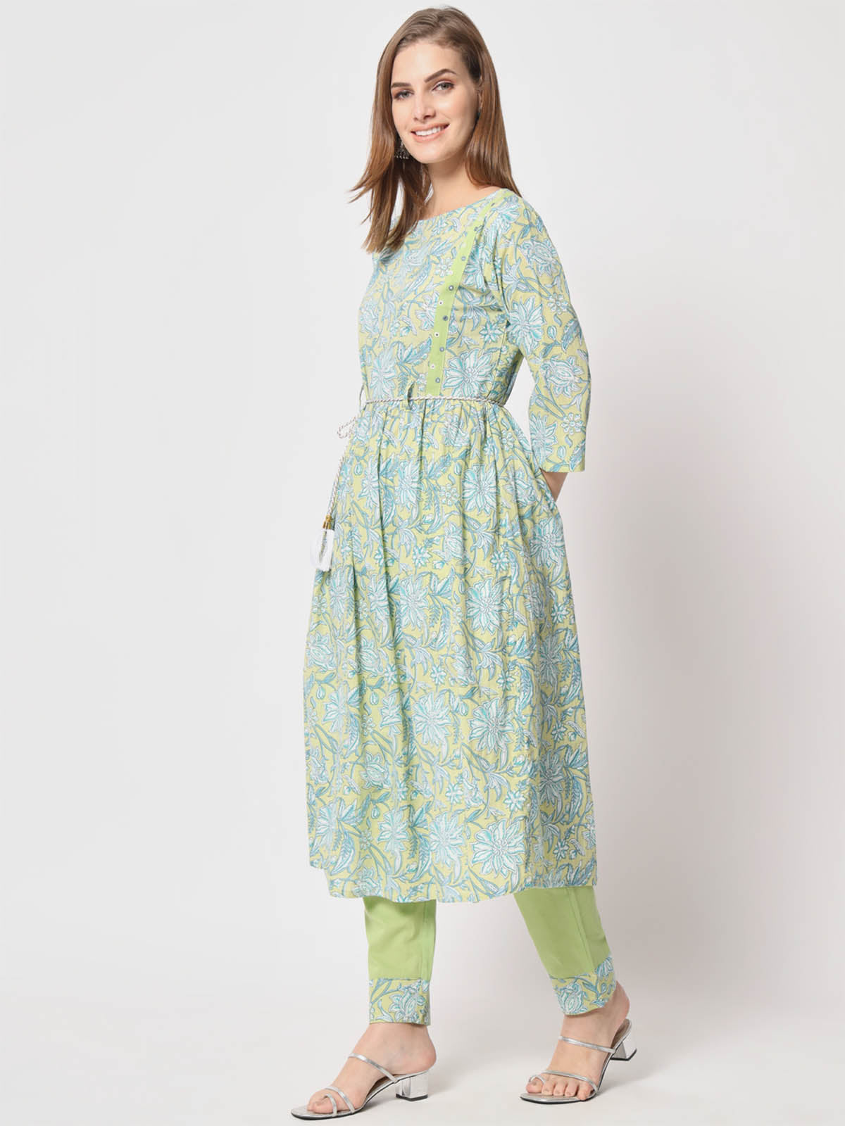 Rajwada - Light Green Cotton Printed Stitched Kurta Set