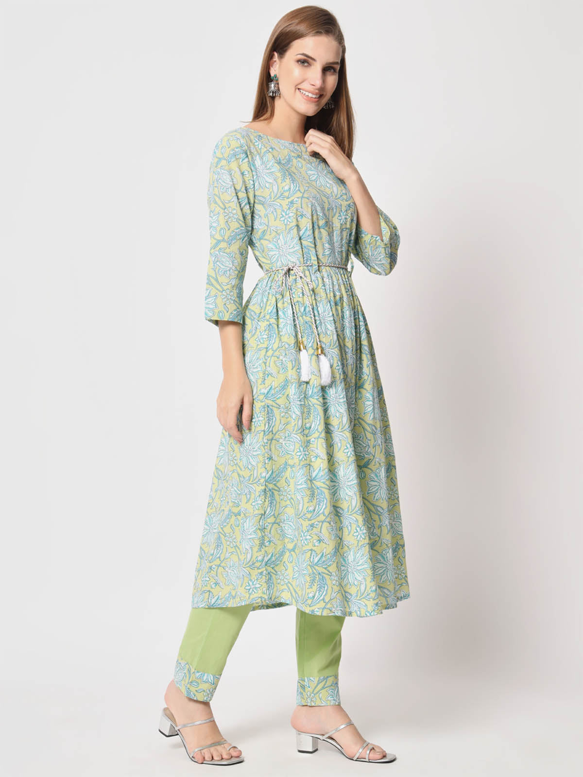 Rajwada - Light Green Cotton Printed Stitched Kurta Set