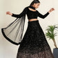 Rajwada Black Velvet Embellished Semi-Stitched Lehenga For Women