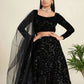 Rajwada Black Velvet Embellished Semi-Stitched Lehenga For Women