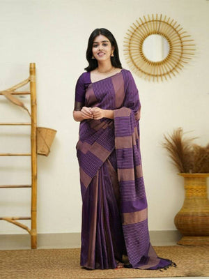 Rajwada Purple Banarasi Silk Woven Saree With Unstitched Blouse For Women