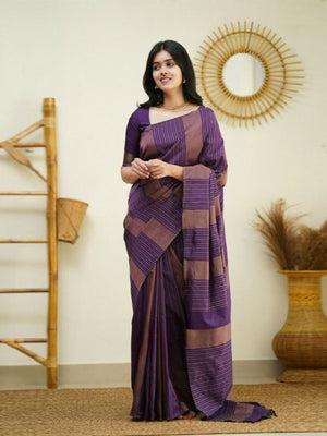 Rajwada Purple Banarasi Silk Woven Saree With Unstitched Blouse For Women