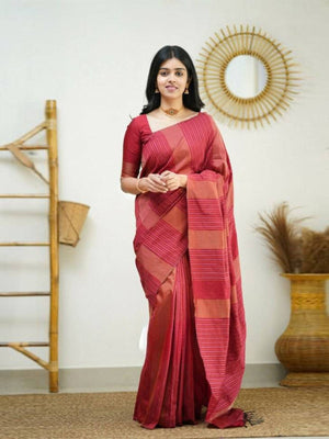 Rajwada Red Banarasi Silk Woven Saree With Unstitched Blouse For Women