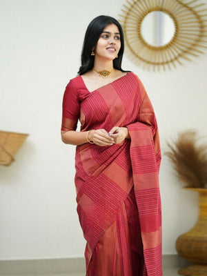 Rajwada Red Banarasi Silk Woven Saree With Unstitched Blouse For Women