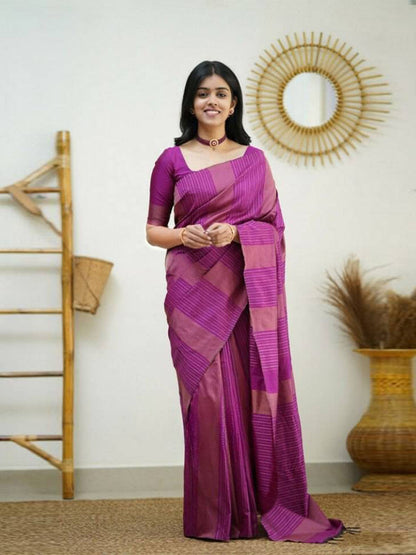 Rajwada Pink Banarasi Silk Woven Saree With Unstitched Blouse For Women