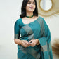 Rajwada Teal Banarasi Silk Woven Saree With Unstitched Blouse For Women