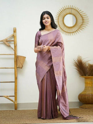 Rajwada Mauve Banarasi Silk Woven Saree With Unstitched Blouse For Women