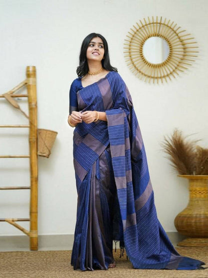 Rajwada Blue Banarasi Silk Woven Saree With Unstitched Blouse For Women