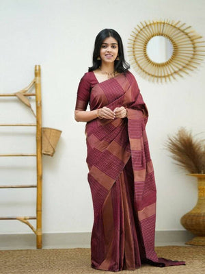 Rajwada Maroon Banarasi Silk Woven Saree With Unstitched Blouse For Women