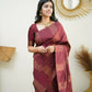 Rajwada Maroon Banarasi Silk Woven Saree With Unstitched Blouse For Women