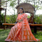 Rajwada Orange Cotton Blend Woven Saree With Unstitched Blouse For Women