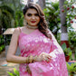Rajwada Pink Cotton Blend Woven Saree With Unstitched Blouse For Women