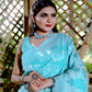 Rajwada Blue Cotton Blend Woven Saree With Unstitched Blouse For Women