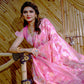 Rajwada Pink Cotton Blend Woven Saree With Unstitched Blouse For Women