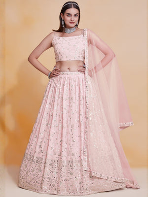 Rajwada pastel pink Georgette Embellished Lehenga For Women