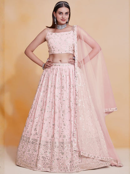 Rajwada pastel pink Georgette Embellished Lehenga For Women