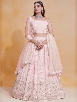 Rajwada pastel pink Georgette Embellished Lehenga For Women