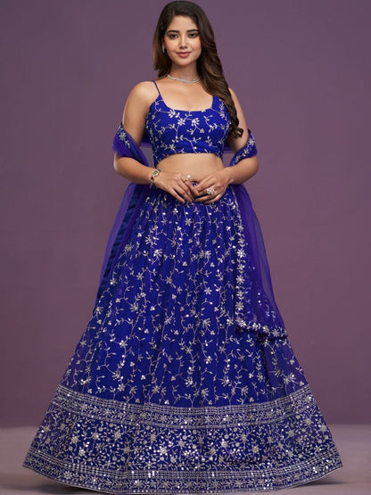 Rajwada Dark violet Georgette Embellished Lehenga For Women