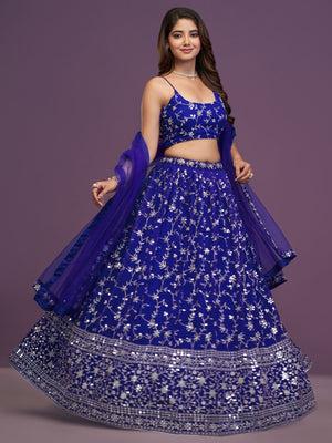 Rajwada Dark violet Georgette Embellished Lehenga For Women