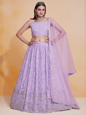 Rajwada Lavender Georgette Embellished Lehenga For Women