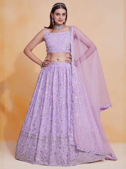 Rajwada Lavender Georgette Embellished Lehenga For Women