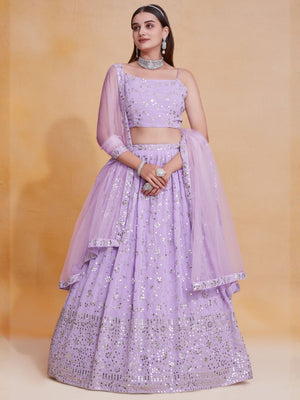 Rajwada Lavender Georgette Embellished Lehenga For Women