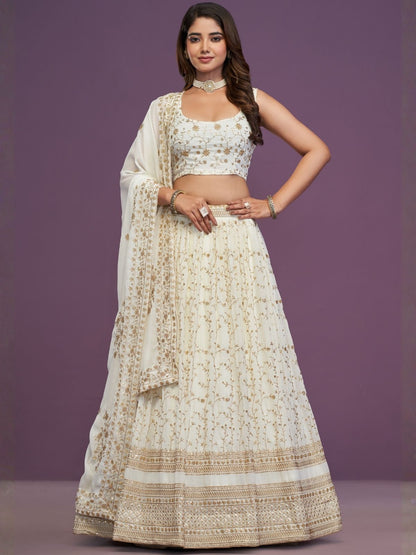 Rajwada Off White Georgette Embellished Lehenga For Women