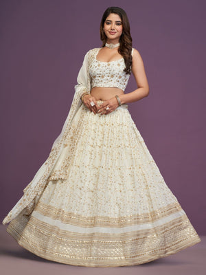 Rajwada Off White Georgette Embellished Lehenga For Women