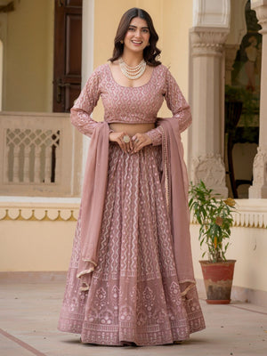 Rajwada Dusty Mauve Pink Georgette Embellished Lehenga For Women