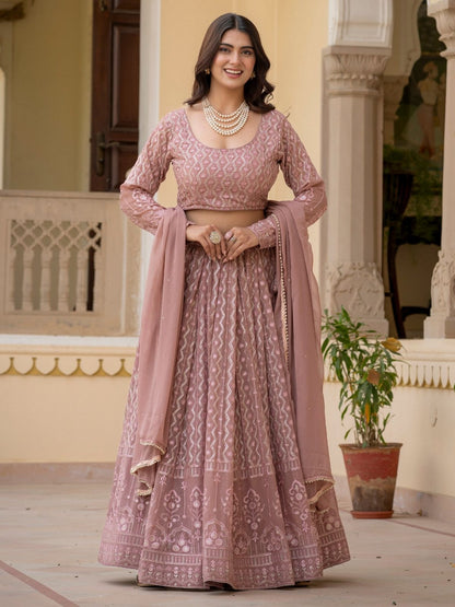 Rajwada Dusty Mauve Pink Georgette Embellished Lehenga For Women