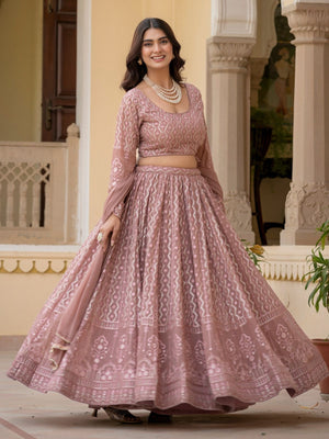 Rajwada Dusty Mauve Pink Georgette Embellished Lehenga For Women