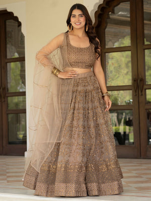 Rajwada Beige Georgette Embellished Lehenga For Women