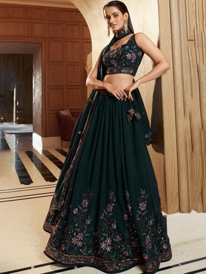 Rajwada Deep Green Georgette Embellished Lehenga For Women
