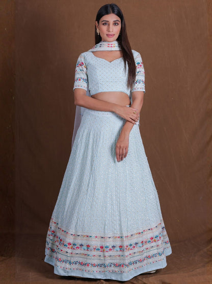 Rajwada Sky Blue Georgette Embellished Lehenga For Women