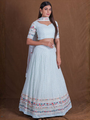 Rajwada Sky Blue Georgette Embellished Lehenga For Women