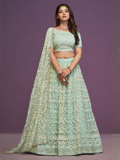 Rajwada Pista Green Net Embellished Lehenga For Women